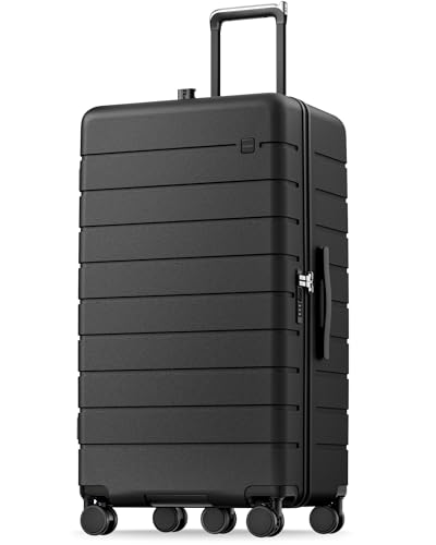 LUGGEX 30 Inch Trunk Luggage - HUP Polycarbonate Hardside Large Checked Suitcase with 10 Spinner Wheels & Shock-Absorbing Wheels TSA Lock (EX-Enhance Reef Black 30 Inch)
