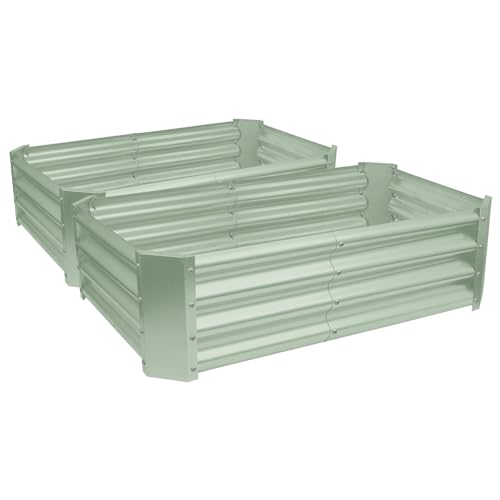 Harbour Housewares Raised Garden Bed - Green - 120 x 60cm - Rectangle - Pack of 2 - Bottomless Galvanised Steel Planter Box for Growing Outdoor Plants, Vegetables, Flowers and Herbs