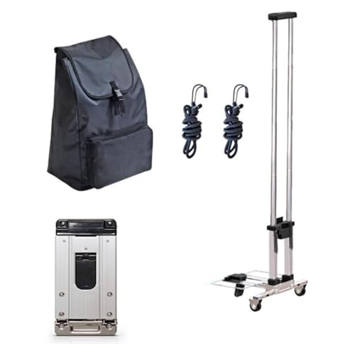 Carrito de la compra plegable de acero inoxidable con bolsa Oxford y ruedas, mini carrito de la compra portátil ligero y plegable (pequeño negro)