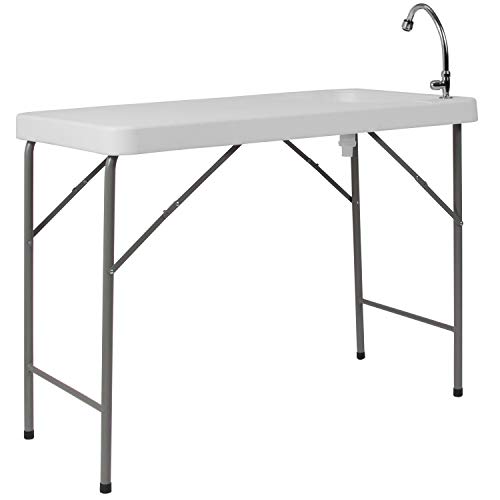 Flash Furniture Mesa de Limpieza de Pescado Portátil para Exterior de 4 Pies con Fregadero miniatura 5