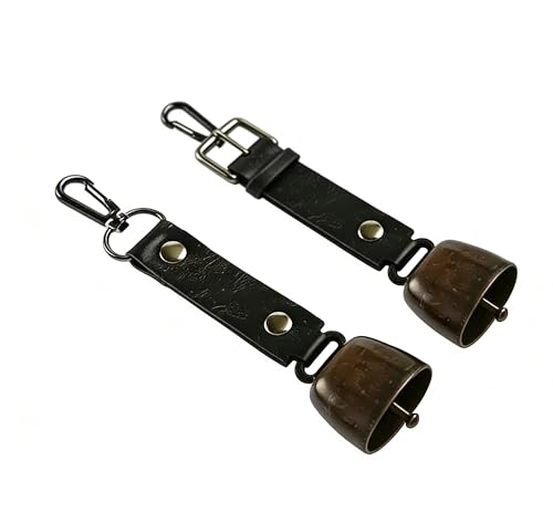 真鍮ベル2個セット、ブラックストラップ、スイベルフック付き、アンティーク調