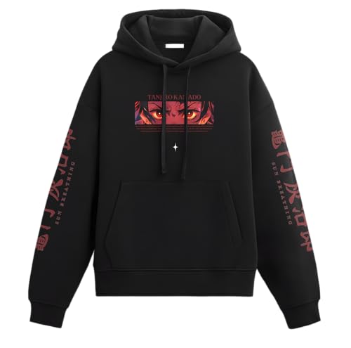 Image of Anime Inspired Design Unisex Pullover Hoodie, Black, Graphic Print Front and Back