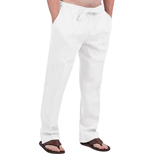 Cotton Linen Pants Men Lightweight Big and Tall Elastic Waist Pants 2025 Summer Beach Travel Trousers with Pockets