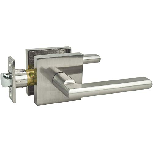 Image of Nuk3y Hulk Series Lever Door Handle Slim Square Modern Contemporary Lever Set (Passage, Satin Nickel)