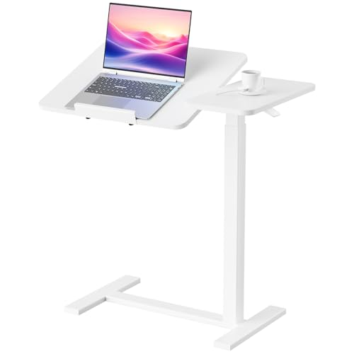 DUMOS Overbed Bedside Table Adjustable with Wheels, Mobile Standing Stand Up Rolling Laptop PC Desks...