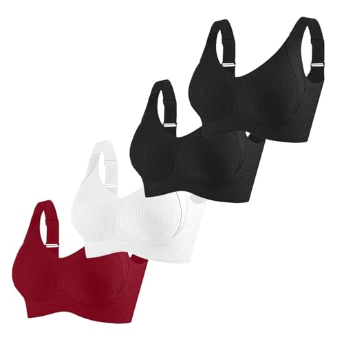 Uwdiohq Sujetadores Mujer Sin Aros Sujetador para Mujeres Mayores con Cierre Frontal, Transpirable Y Aros, 4 Unidades Coche (D, M) Blanco Algodon Cruzado Antiarrugas Talla Grande Sostenes De