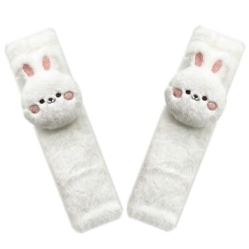 Image of Baby Car Seat Neck Cover, Baby Strap Pad, Car Seat Strap Cover, Car Seat Belt Cover Boy Girl, Baby Neck Pad, Car Strap Pad Fleece, Belt Pad Plush Doll, Seat Belt Pads (Rabbit Doll in White Fleece)