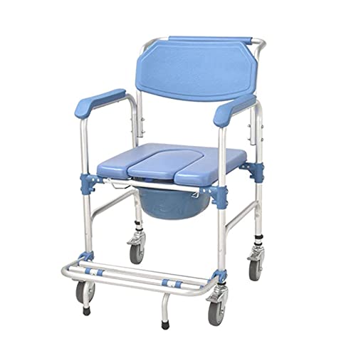 HADECOLL Silla De Ducha con Ruedas, 4 En 1, con Inodoro Y Ruedas, para Ducha Y Transporte, con Frenos De 4 Ruedas, Plegable Y Móvil, para Personas Mayores.