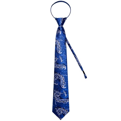 Image of DiBanGu Silk Zipper Ties for Men,Paisley Solid Plaid Pre-tied Tie and Pocket Square Cufflinks Set Formal Adjustable Necktie