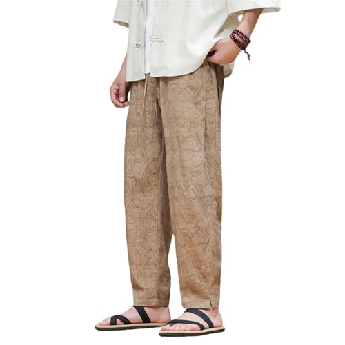 Pantalon style chinois traditionnel homme d'été léger jacquard zen