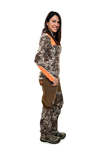 Girls With Guns Sienna Women’s ¼ Zip Long Sleeve Highland Hunting Shirt with Blaze Orange Padding on Shoulder & Forearm3
