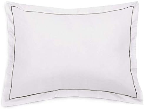 Hospitality Grade Ultra Comfort 400 Thread Count Cotton 2 Piece Pillow Sham Set Standard Size White with Light Blue Border