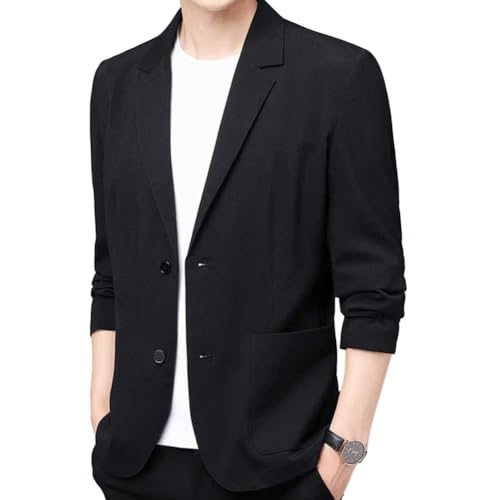 Men's Lightweight Linen Suit Jacket Korean Slim Fit Summer Fall Blazer for Men-Black 7