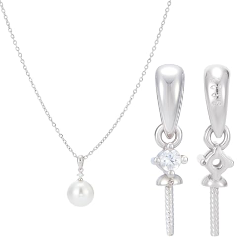 CRAFTYMELODY 2Pcs Eye Pin Bail Peg Sterling Silver Screw Eye Pinch Bail Platinum Cup Pearl Connector for Half Drilled Beads Charms Pendants Jewelry Making Earring Necklace Bracelet DIY Craft