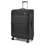British Traveller Erweiterbarer Koffer Groß, 100L Stoff Reisekoffer mit Volumenerweiterung,4 Rollen Koffer Trolley mit TSA Schloss,79.5x49x32.5 cm (Schwarz)