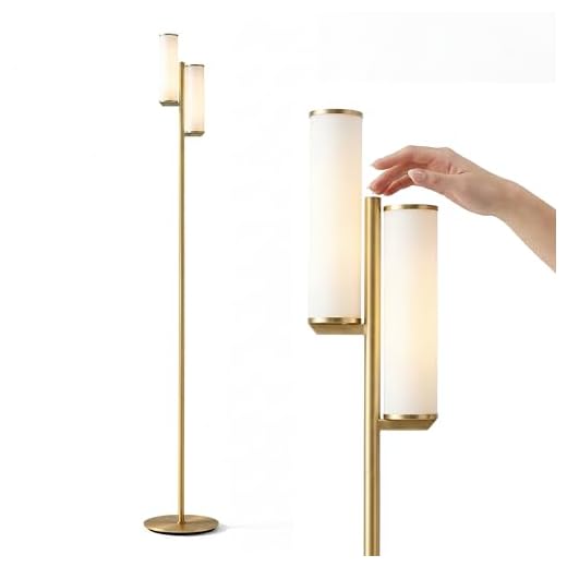 Brightech Gemini Floor Lamp, Dimmable Standing Lamp with Two Lights for Bedroom Reading, Modern Tall Tree Lamp for Offices, Mid-Century LED Lamp for Living Rooms, Great Living Room Decor - Gold/Brass
