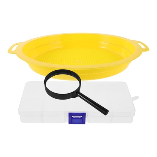 BEBEMOKO 1 Set Efficient Panning Mesh Pan for Portable Sand Sifter Sieve Pan for Gold Prospecting with Magnifier and Storage Case