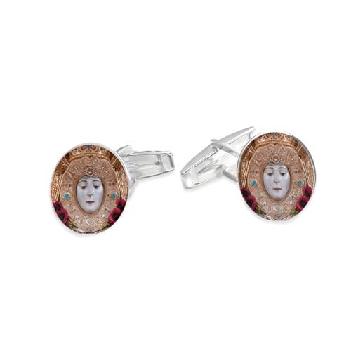 Gemelos para Hombre Personalizado con foto Virgen del Rocío. Par de Gemelos circulares, para Bodas Plata. Gemelos para Camisa Traje Esmoquin. Regalo día del padre, regalo padrino