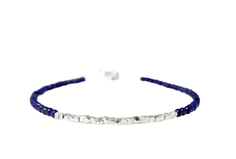 Bracelet en lapis lazuli 2mm véritable et fin LKBEADS bijou de créateur fait main LCBR-4056