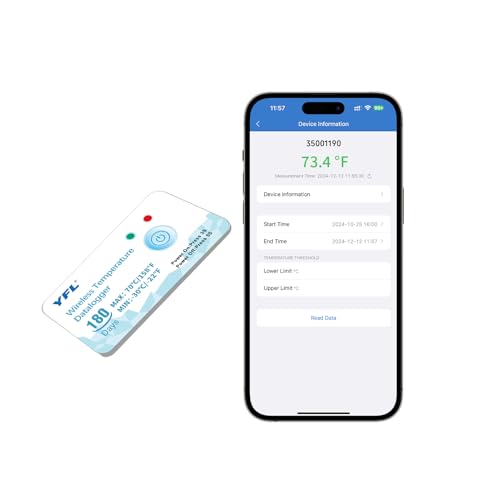 YFL Wireless Temperature Data Logger Reusable Temperature Sensor USB-Free Thermometer Recorder High...
