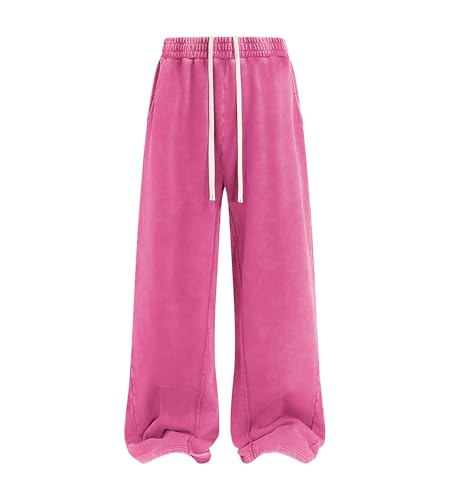 Image of Colorful world Mens Sweatpants Acid Washed Elastic Waist Drawstring Sweat Pants Cotton Baggy Streetwear Pant with Pockets
