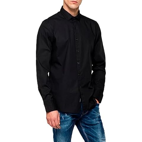 Replay Men's Long-Sleeved Stretch Shirt, Black Cover