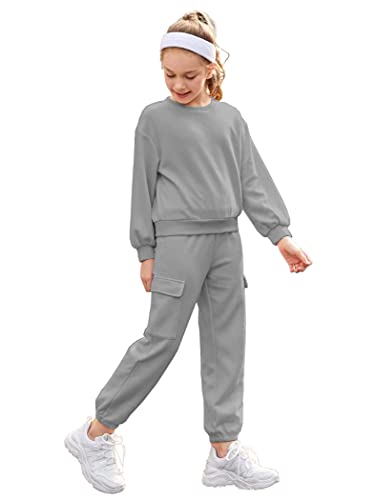 Ekouaer Pant Set Front Tops & Sweatpants Long Sleeve Outfits Comfy Athletic Set Casual Wear Sweatsuits Sets Girl's 2 Piece #TOP27