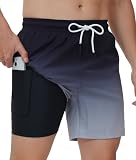 Zoofly Badehose Herren Kurz mit Innenhose 2 in 1 Schwimmhose für Männer Schnelltrocknend Atmungsaktiv Badeshorts Schwarz L