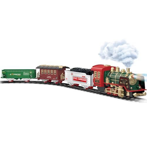 Gcroet Juego de Tren navideño Tren navideño con Control Remoto de Vapor Retro eléctrico con luz y Sonido Juego de simulación de 3 carruajes Regalos para niños, sin batería...