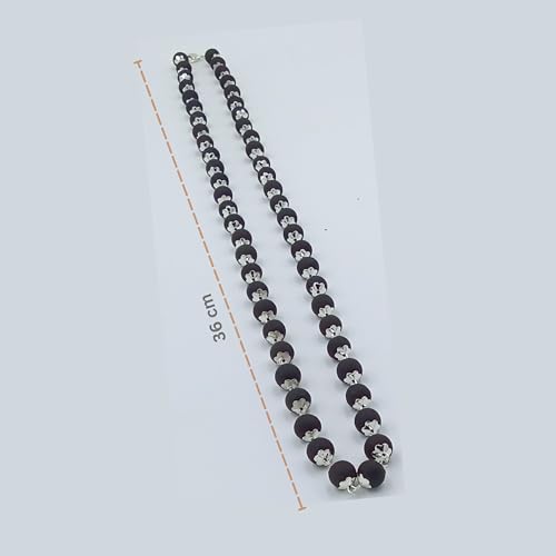Image of Karungali Malai Silver Plated Original 8mm | Certified Ebony Beads Mala 54 Beads Goverment Lab Test Certification Mala with German Silver Cap | Authentic Karungali Malai for Spiritual Protection - 1 Piece