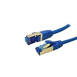 ProfiPatch Cat.6A S/FTP RJ45 mit Cat.7 Rohkabel PiMF halogenfrei LSZH PREMIUM AWG26 RJ45 Schirmblech vergoldet DSL Ethernet TV Netzwerk LAN 10GB blau 0,5m