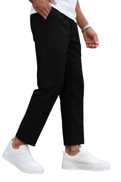 dormitorry High Waist Wide Leg Trousers for Men Loose Fit Track Pants Soft Stretch Fabric Comfortable Breathable Casual Lounge Bottom Wear with Drawstring Stylish Look (in, Alpha, S, Black)-picture-29