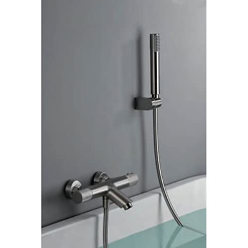 IMEX - Grifería Termostática baño-ducha, Grifo de bañera con sistema TURN CLEAN SYSTEM - Serie LINE Níquel Cepillado -BTD038-4NQ