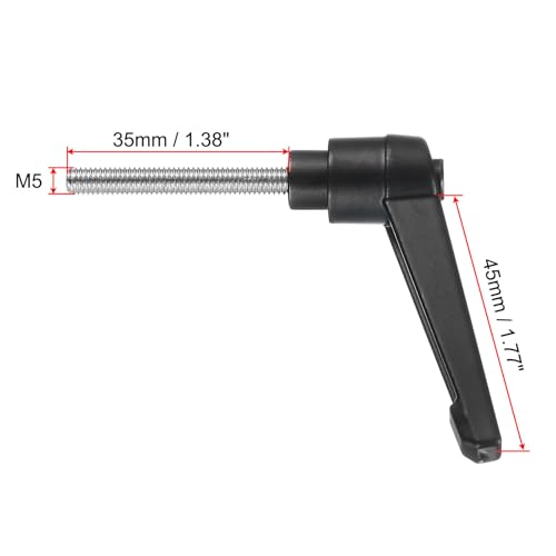 Image of uxcell Adjustable Clamping Lever Handle M5 x 35mm Metric 304 Stainless Steel Male Threaded Stud Hand Knobs Push Button Ratchet Rotating Screw Handles Bolts with Locking Lever Black