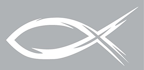White, Ichthys, Ichthus, White, Christian, Jesus, Fish, Hebrew, ?????, I Make Decals™, Car, Window, Wall, Locker, Laptop, Vinyl, Sticker, Decal, Label, 3