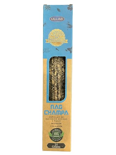 Ancient Wisdom Incienso Orgánico de Nag Champa - ULLAS - Hecho a Mano - 25gr - Hecho en India - 100% Natural - Hostenatura