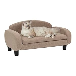 Paws & Purrs Modern Pet Sofa 31.5″ Wide Low Back Lounging Bed with Removable Mattress Cover in Espresso/Sand