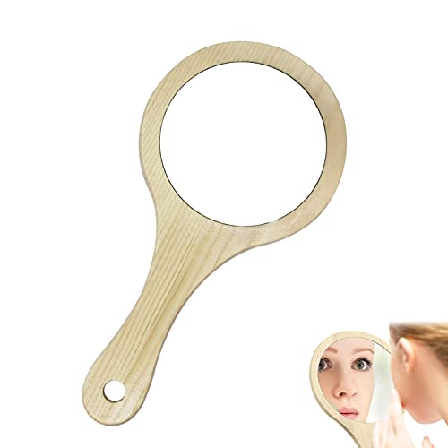 Lzhixin 1 Artikel Runder Handspiegel Griff,Holz Rund Handspiege,Griff Spiegel Holz,Handspiegel Make-up,Breites Anwendungsspektrum,18cm*9.5cm,für Frauen,Männer,Jungen,Mädchen,Make-up,Hautpflege Cover