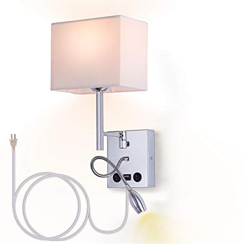 SUNVP Bedside Wall Lamp Swing Arm Wall Light Plug in Cord Reading Wall Sconces with USB Charging Port 2 Lights 2 Switches LED Spotlight 3W 3000K and E26 Holder for Bedroom,Living Room