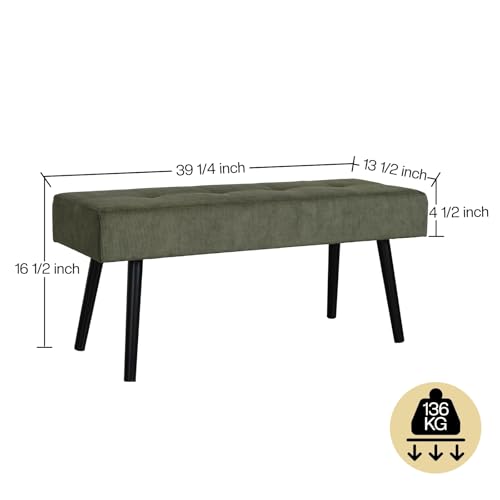 Entryway Bench - Green Bench for Bedroom, Modern Ottoman End of Bed, Corduroy Padded Benches for Living Room, Foyer, Mudroom, Hallway - 39" L x 14" W x 17" H