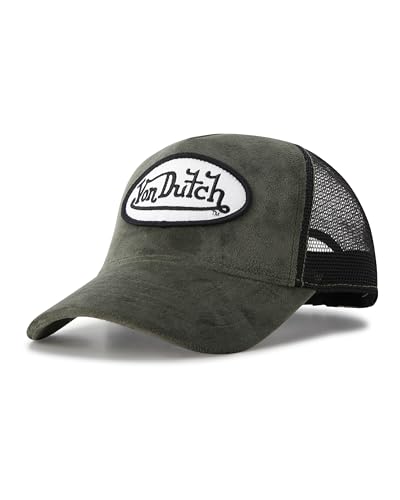 Image of Von Dutch Unisex Trucker Hat - Velvet Curved Bill Mesh Back Retro Classic Adjustable Snapback Baseball Cap for Men and Women