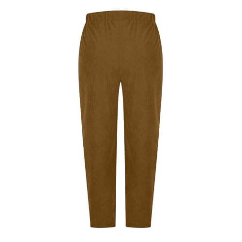 Image of NBXNZWF Corduroy Pants Women Stretch Elastic Waist Casual Pants Side Button Loose Fit Straight Leg Trousers with Pockets