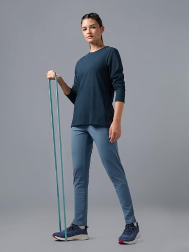 Image of TECHNOSPORT Women's Solid Straight Fit Track Pants with 4-Way Stretch, Moisture-Wicking Fabric, Mid-Rise Drawstring Waist & Pockets for Gym, Running, Workout and Everyday Athleisure