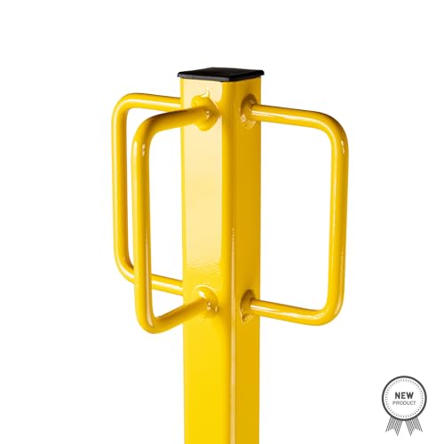 Image of RIGCRAFTOR - Heavy Duty 2-Step Aluminum Truck Tailgate Ladder - Non-Slip Surface with 3 Secure Contact Points - Quick, Stable Access for Flatbed Trailers - Foldable, Portable Truck Step - Yellow