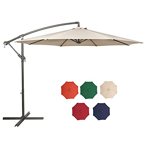 Hepoe 10Ft Offset Patio Umbrella Outdoor Cantilever Patio Market Hanging Umbrellas With Crank And Cross Base For Patios Outside Backyard Lawn Garden (10 Ft, Beige-New) #TOP24