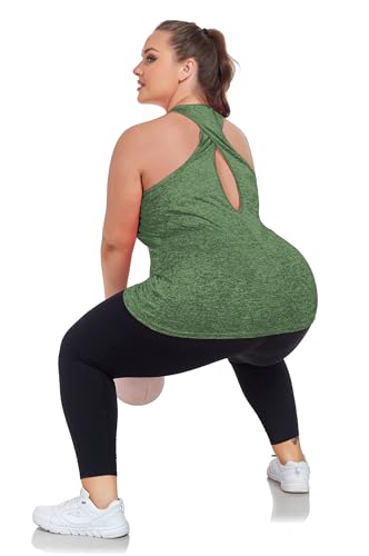 Image of ForHailey Women's Plus Size Cross Back Workout Tank Tops Athletic Shirts