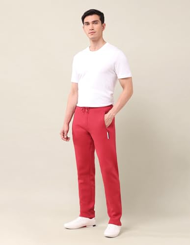 Image of U.S. Polo Assn. Men's Red Solid Mid Rise Cotton Drawstring Slim Fit Flat Front Slit Pocket Track Pants