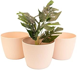 Home Garden Ornaments Plant Pots Indoor 21cm Diameter Set of 3 - Decorative Plant Pot of Creamy Colour - Striped Flower Pot  Durable Flower Pots Outside (Ø 21 cm (8.26 inch), Creamy)