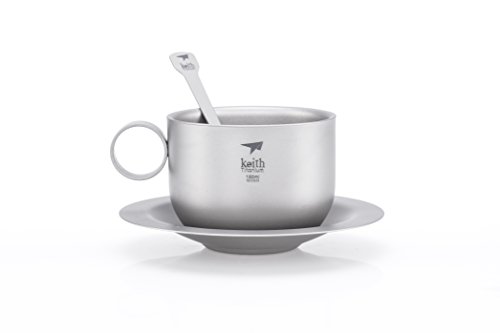 Keith Titanium Ti3601 Double-Wall Coffee Cup with Saucer and Spoon