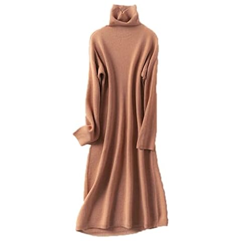 Women Turtleneck Knee-Length Women Dresses Cashmere and Wool Knitted Jumpers Longer Dress Yellow tuo se M Cover